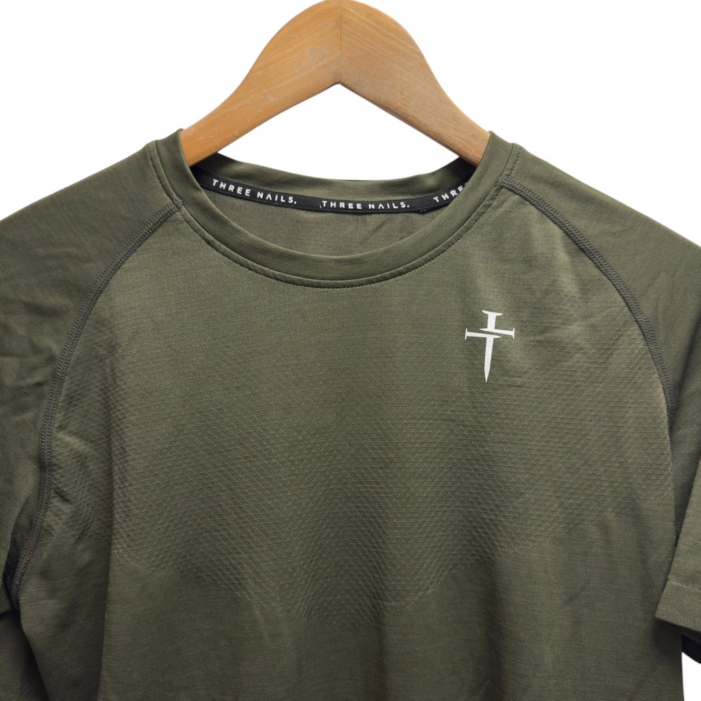 Three Nails Men's Size XS Olive Green Seamless S/S T-Shirt Athletic Gym T-Shirt
